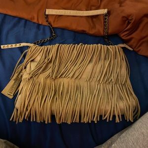 Chocolate New York suede fringe handbag